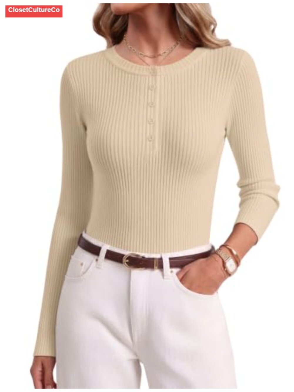 Ekouaer Womens Long Sleeve Henley Top Rib Knit Lightweight Sweater